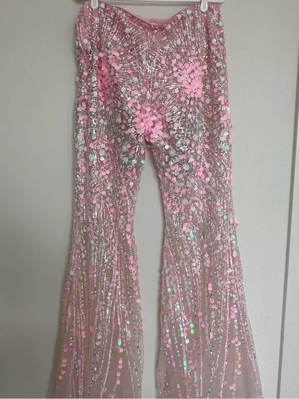 Eliya the Label Alyce Pants - Embellished Pink Wide Leg Sheer Pants - Picture 3 of 9